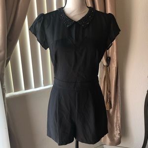 Forever 21 Black Beaded Collar Romper